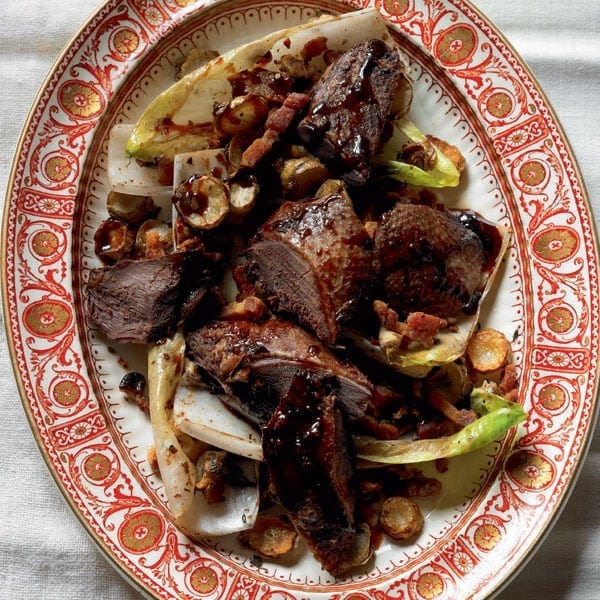 Wild duck, chicory and artichoke salad