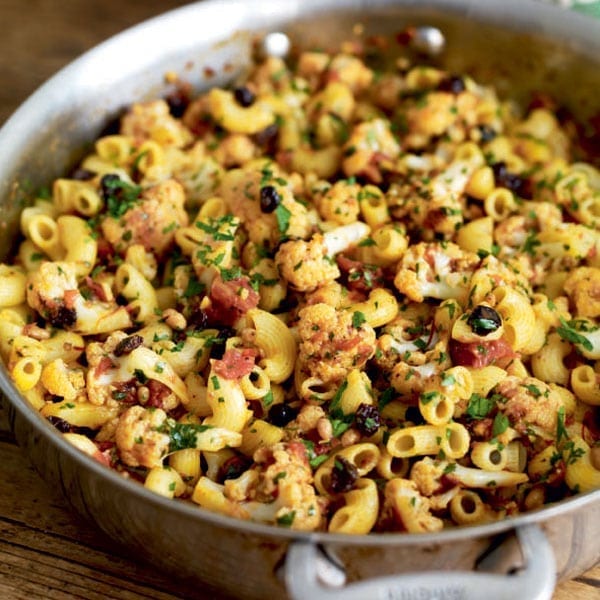 Sicilian-style pasta with cauliflower, currants, saffron and pine nuts