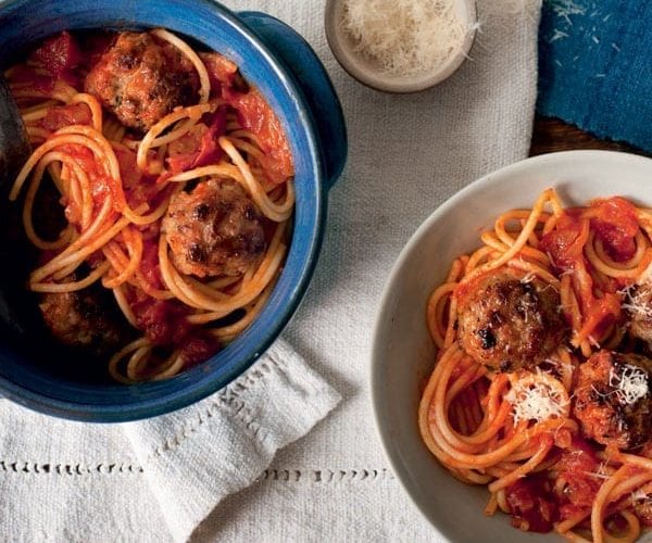 Pork, lemon and sage meatballs with spicy tomato sauce