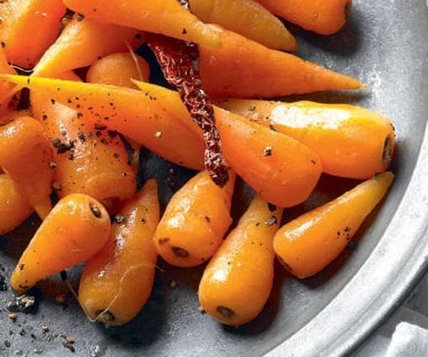 Mulled wine carrots with crispy sage breadcrumbs