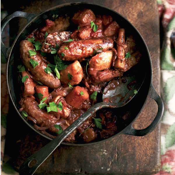 Sausage and root veg hotpot