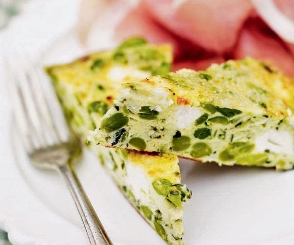 Summer frittata with broad beans, feta and mint