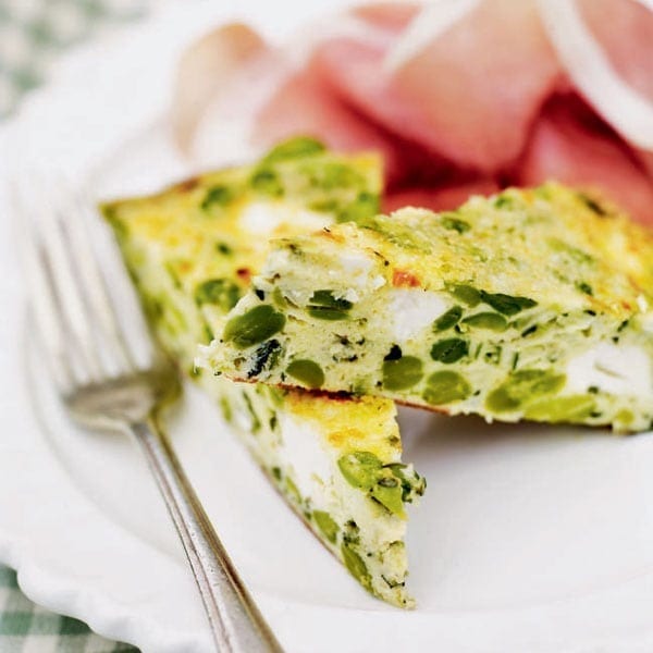 Broad bean, feta, Pecorino and mint frittata