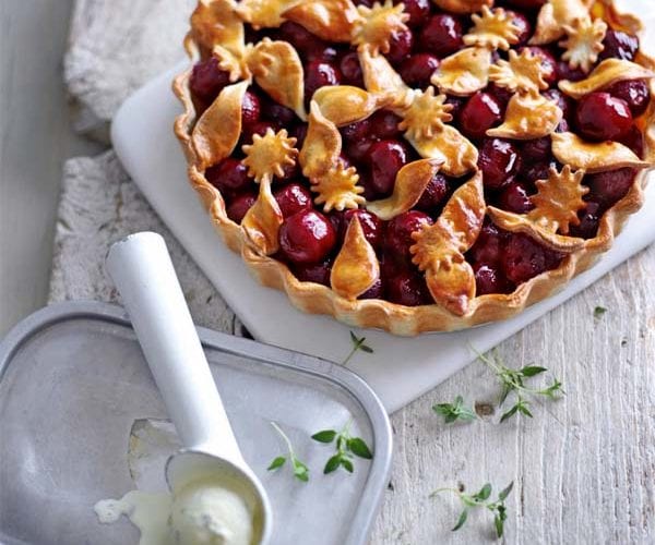 Deep-dish cherry pie with lemon thyme ice cream