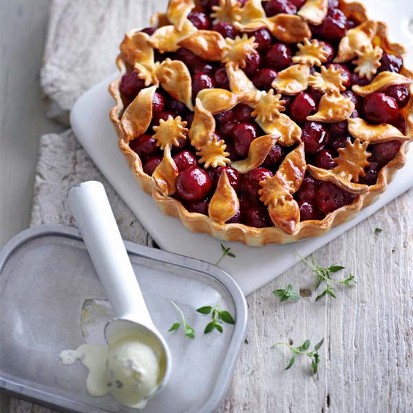 Deep-dish cherry pie with lemon thyme ice cream