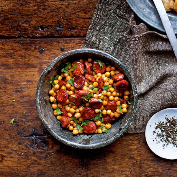 Sherry-glazed chorizo and chickpeas