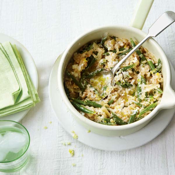 Green bean and ricotta three-grain risotto