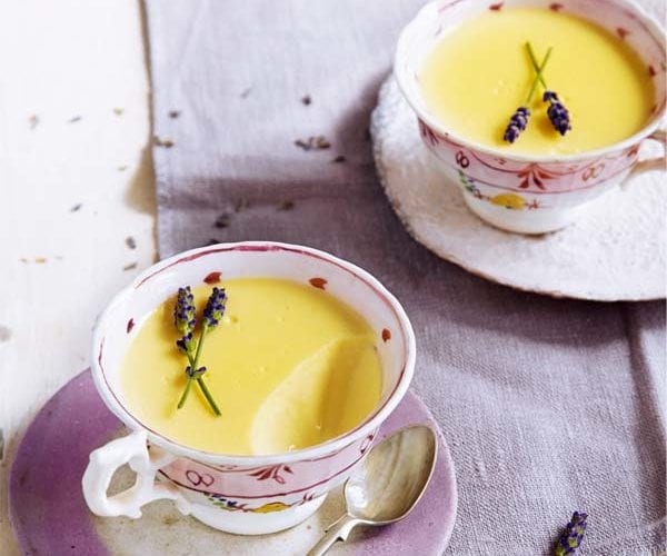 Lemon verbena ice cream with poached peaches