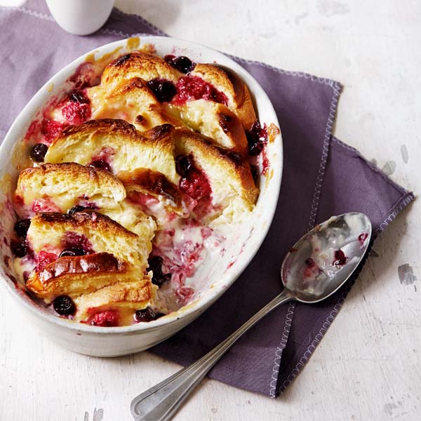 Berry and lemon curd bread and butter pudding