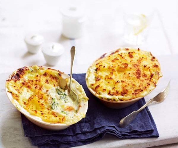 Caper, lemon and dill fish pie with puff pastry top