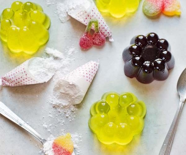 Sour jellies with homemade sherbet
