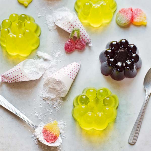 Sour jellies with homemade sherbet