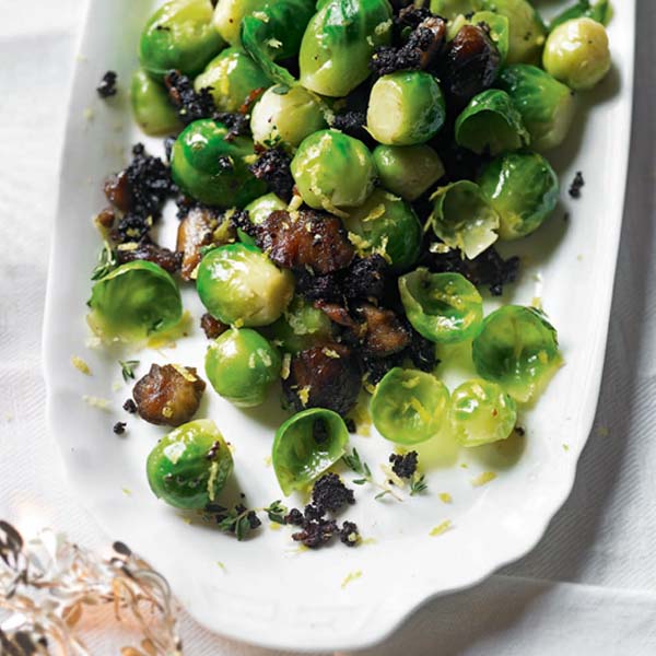 Brussels sprouts with black pudding and chestnuts