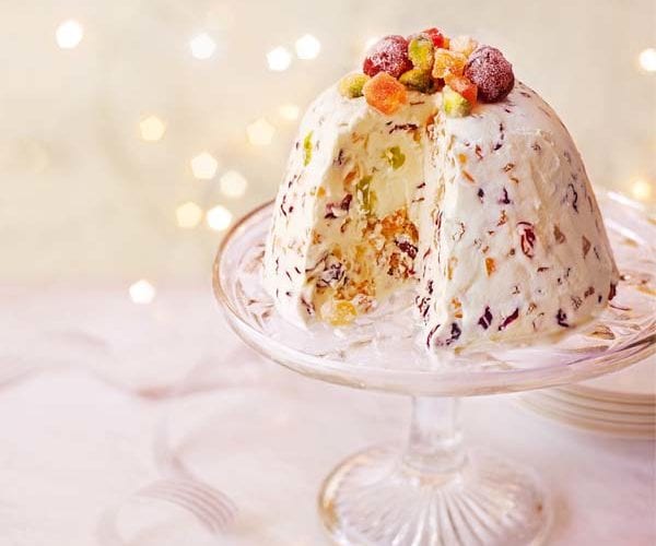 Spiced fruit, mascarpone and muscat semifreddo