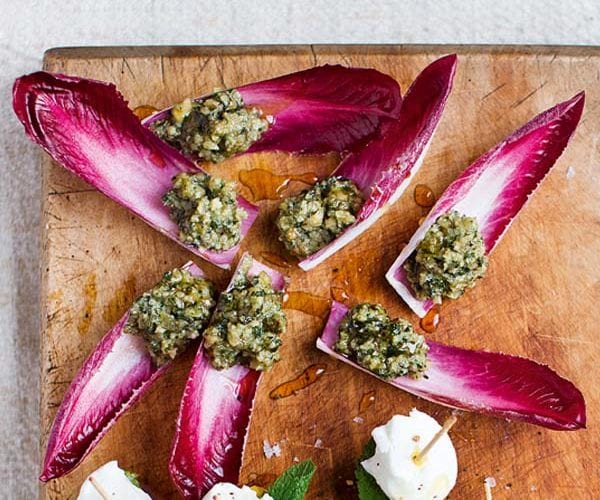 Grilled chicory with pomegranate molasses