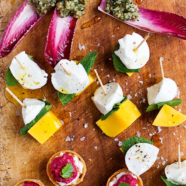 Mozzarella, mint and mango skewers recipe | delicious. magazine