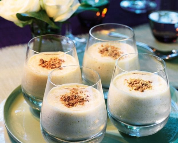 Zabaglione in glasses on a tray