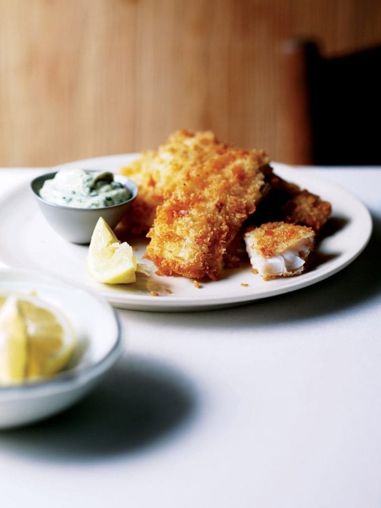 Deep-fried lemon sole with green mayonnaise