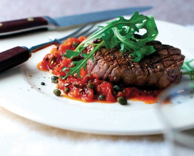 Seared fillet steak with pizzaiola sauce