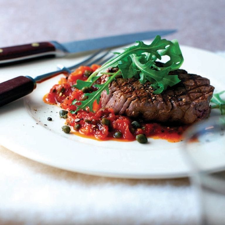 Seared fillet steak with pizzaiola sauce