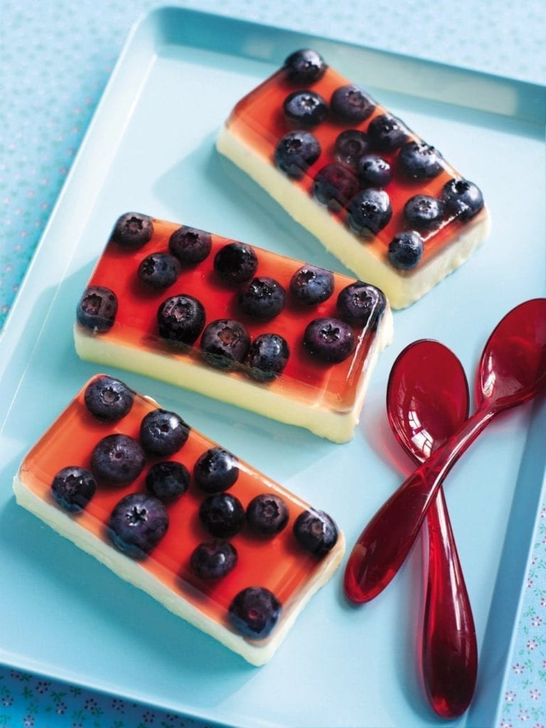 White chocolate and blueberry jelly creams