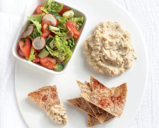 Cumin and butter bean houmous with paprika pitta crisps