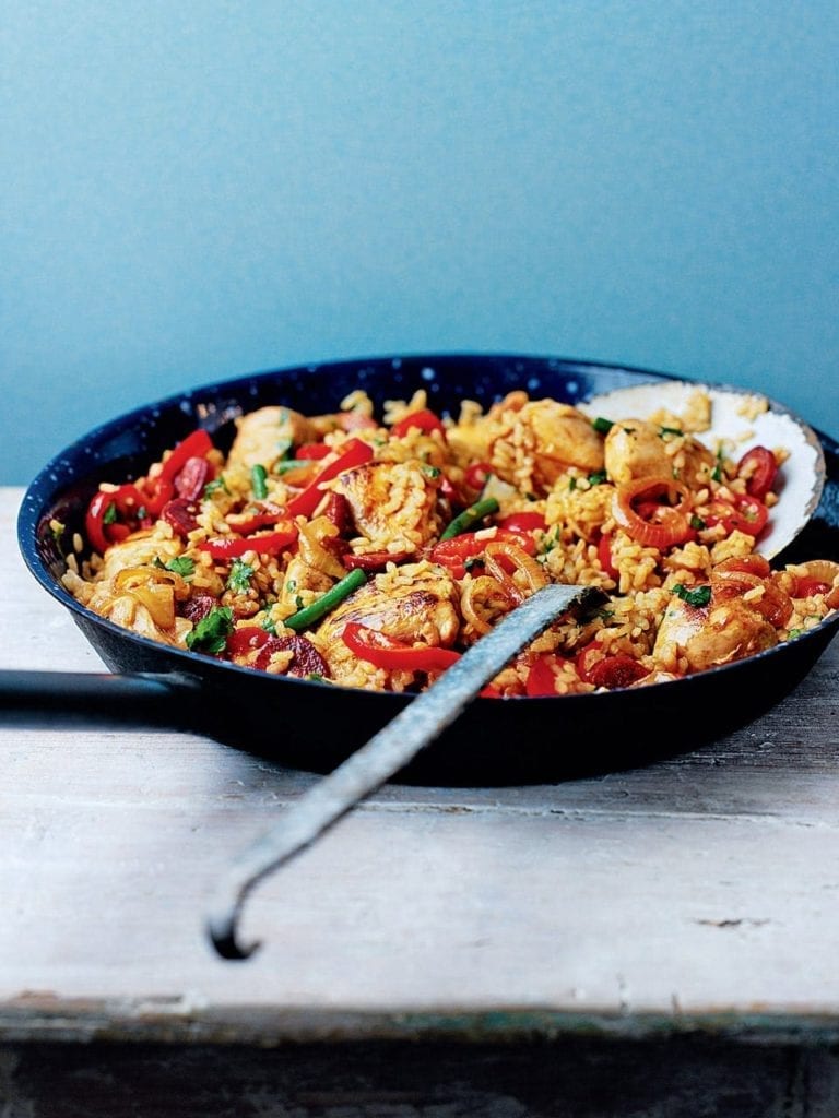 Chicken and chorizo paella