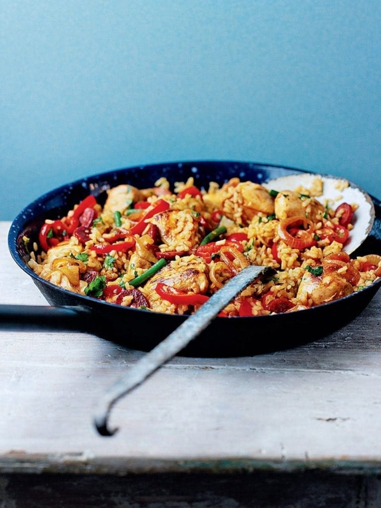 Chicken and chorizo paella