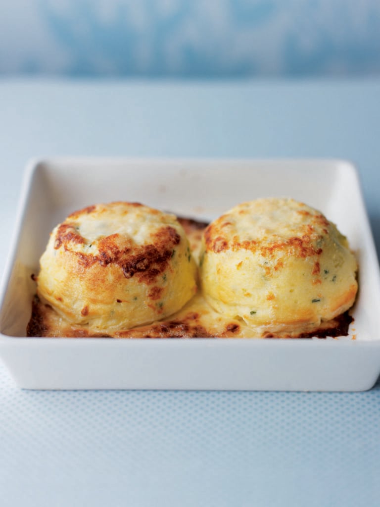 Twice-baked goat’s cheese and chive soufflés