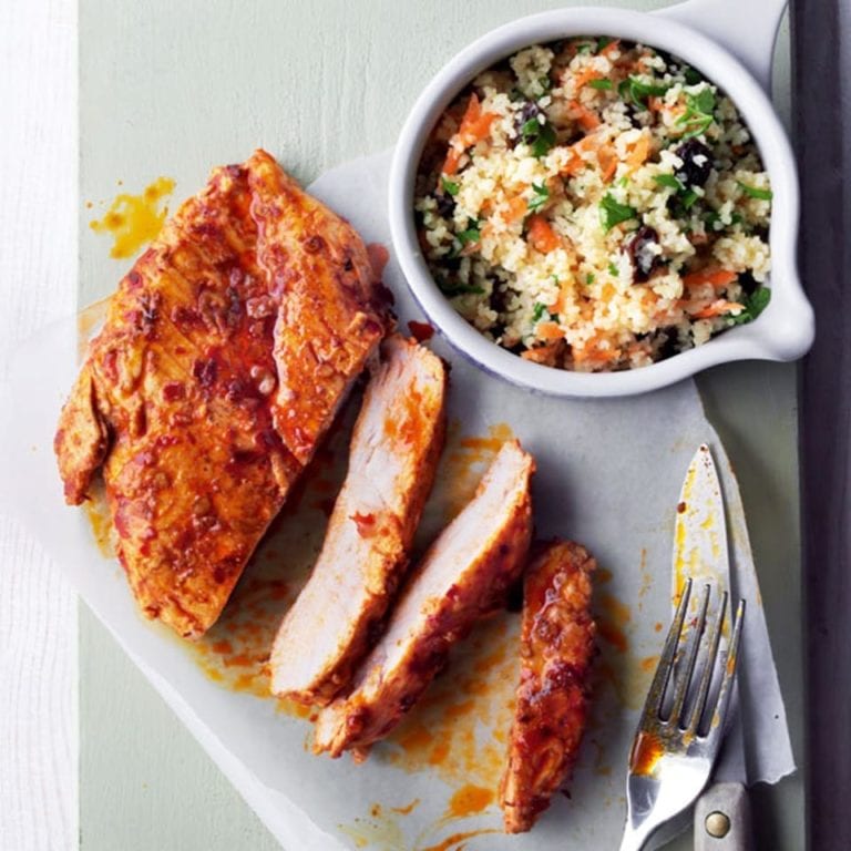 Harissa chicken with bulgur wheat and parsley salad