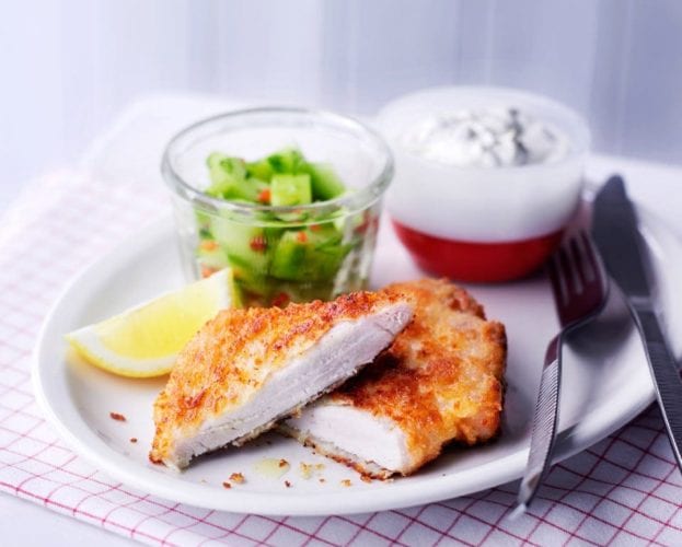 Chicken milanese with crispy potatoes and rocket