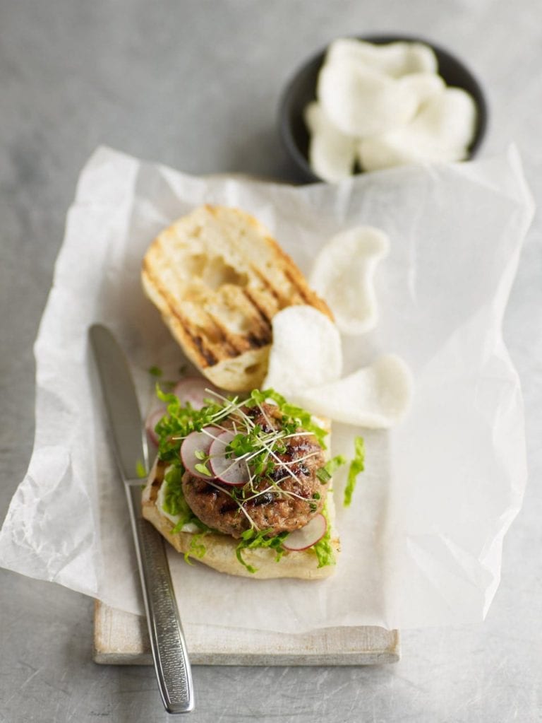 Sticky Asian-style pork burgers