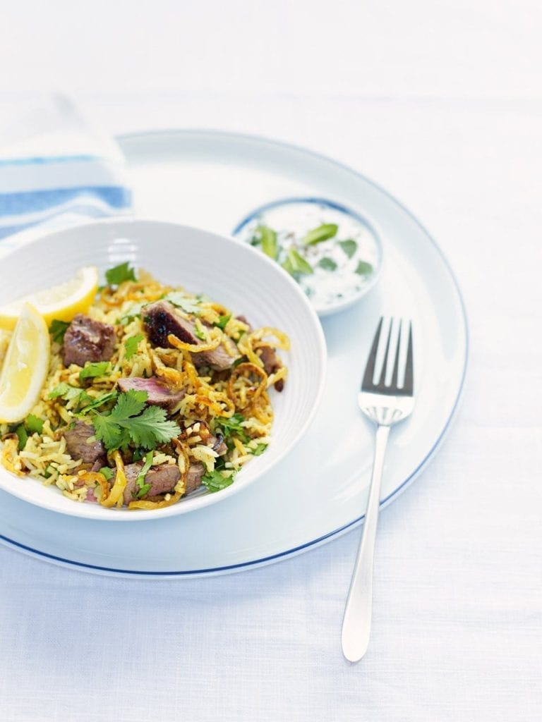 Speedy barbecued lamb biryani