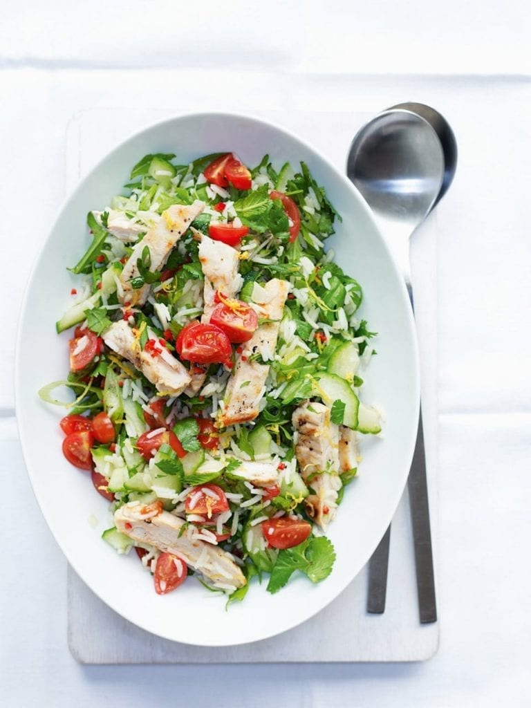 Griddled chicken rice salad