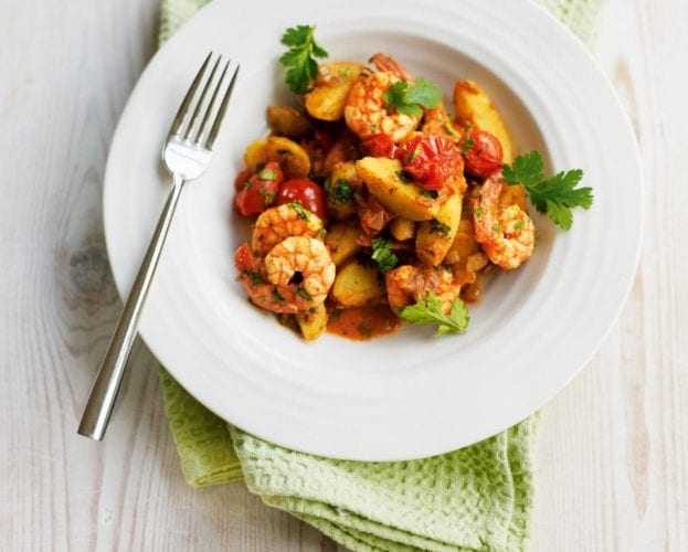 Spiced prawns with new potatoes