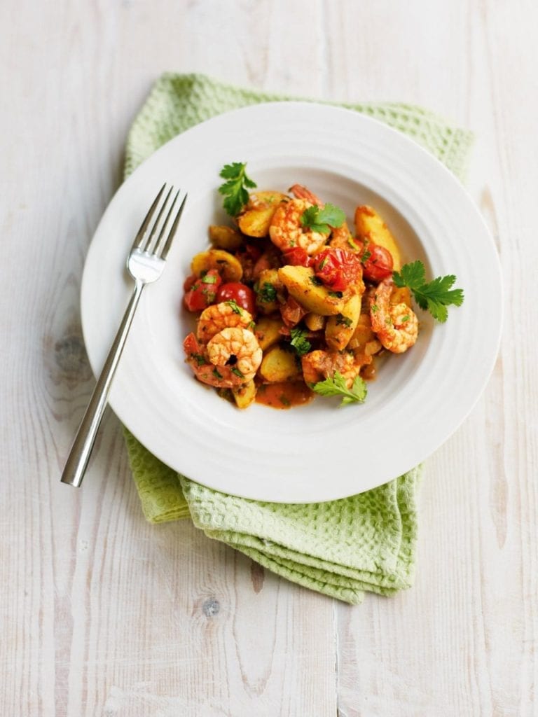 Spiced prawns with new potatoes