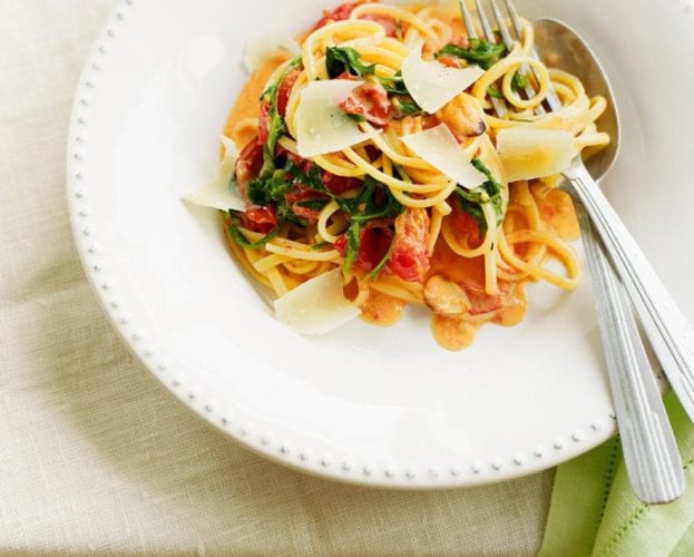 Roast tomato, mascarpone and rocket pasta