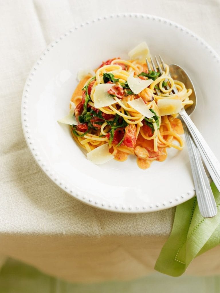 Roast tomato, mascarpone and rocket pasta