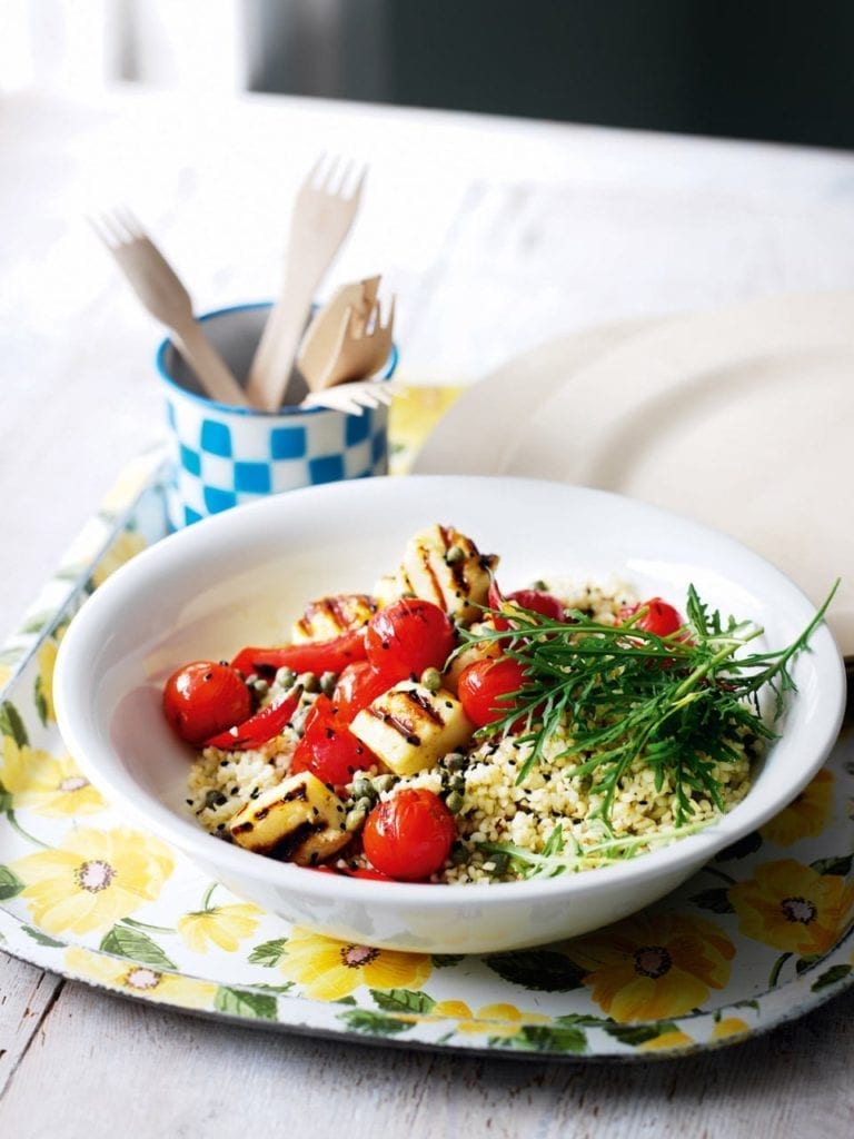 Halloumi with saffron tomato salad