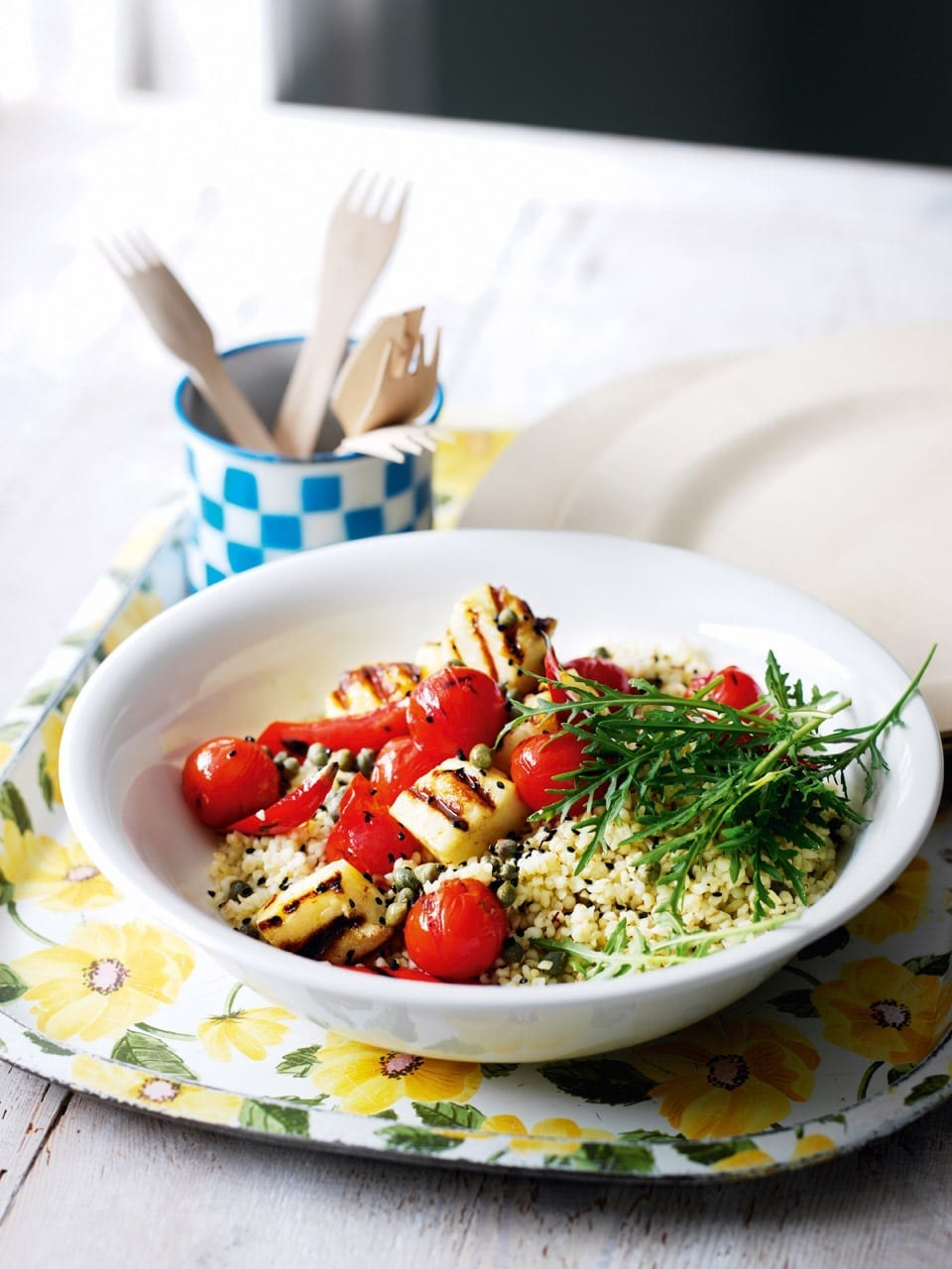 Halloumi with saffron tomato salad recipe | delicious. magazine