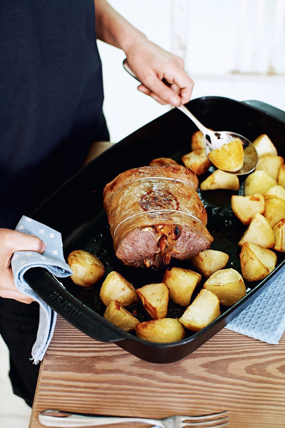 Roast loin of lamb with apricot stuffing recipe delicious. magazine