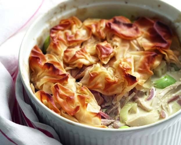 Leftover chicken and leek filo pastry pie