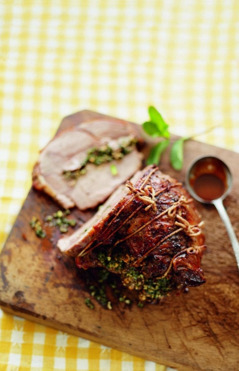Butterflied leg of spring lamb with mint pesto