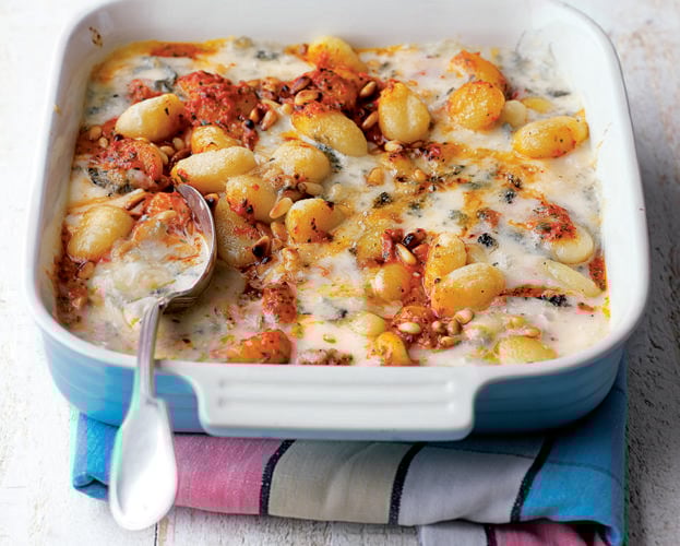 Sweet potato and parsnip gnocchi with blue cheese and pine nuts