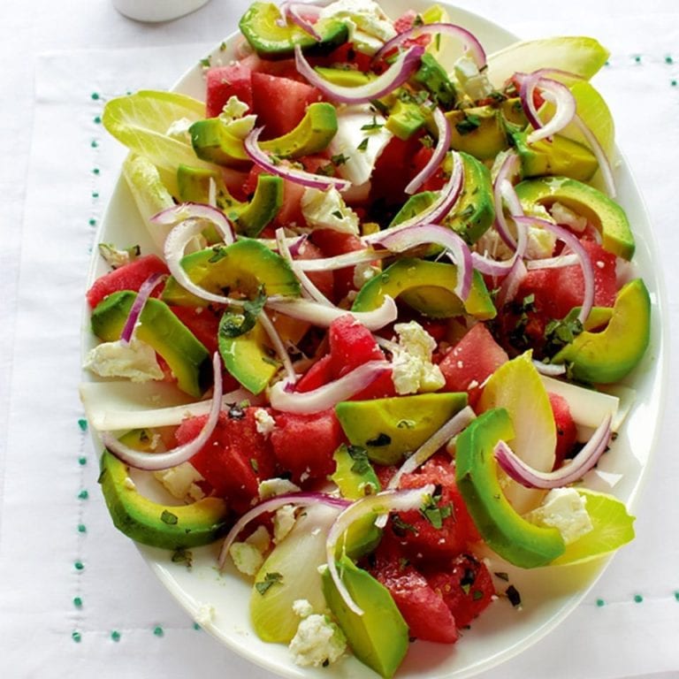 Watermelon, feta and avocado salad