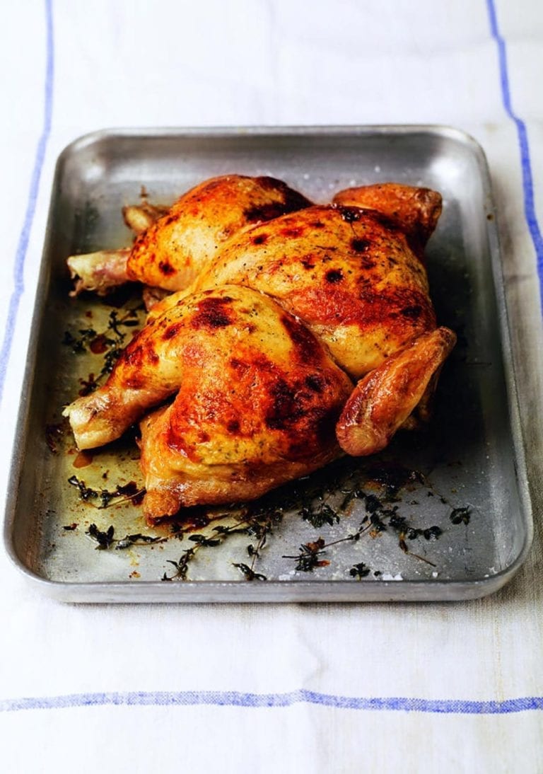 Spatchcocked roast chicken with herbed ricotta stuffing