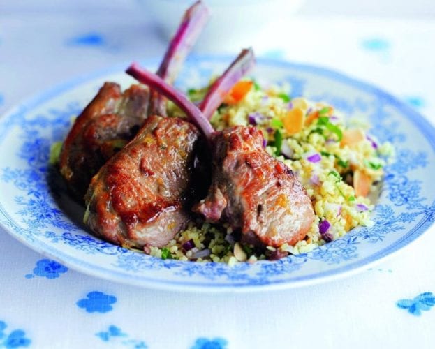 Marinated lamb cutlets with smoky chickpeas