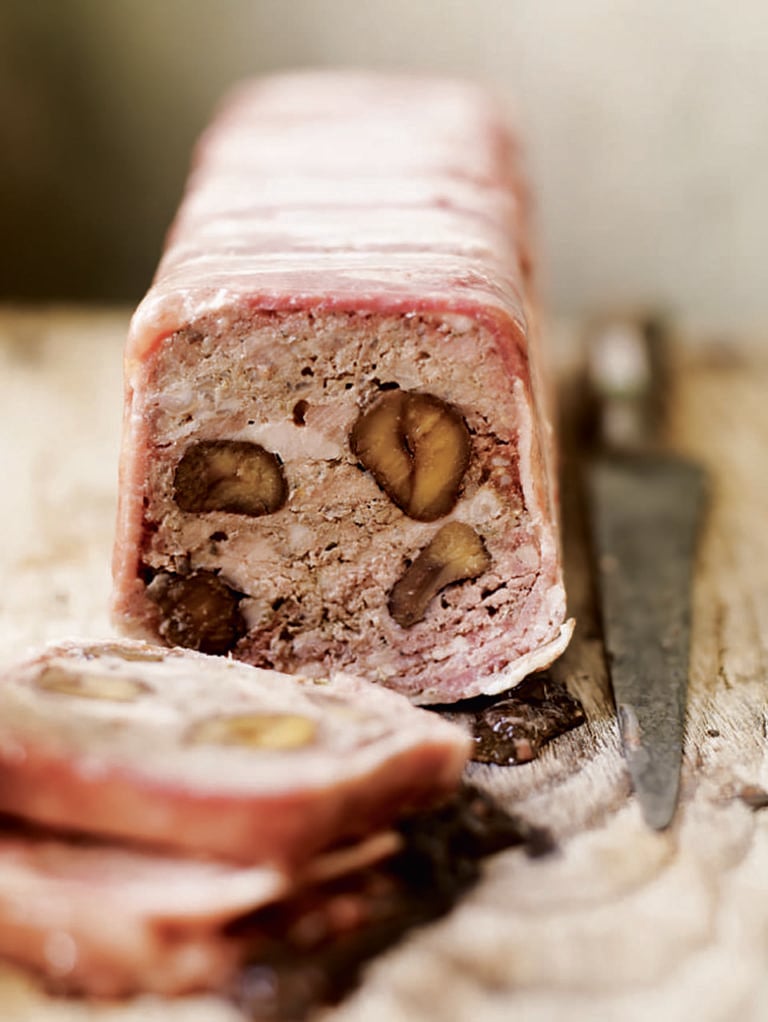 Coarse pheasant and chestnut terrine