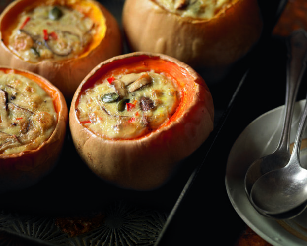Squash with coconut cream and mushrooms