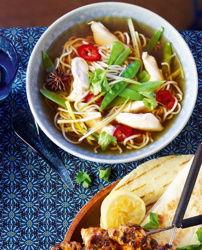 Aromatic chicken pho noodle soup